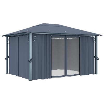 vidaXL - Prieel - met - gordijn - 400x300 - cm - aluminium - antraciet