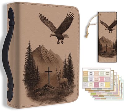 Dailygoods- Bijbelcover Groot Formaat - PU Lederen Bijbelhoes - Bladwijzer - Draagtas - Kruis/Adelaar Patroon - 20.3x28.5x5.9cm