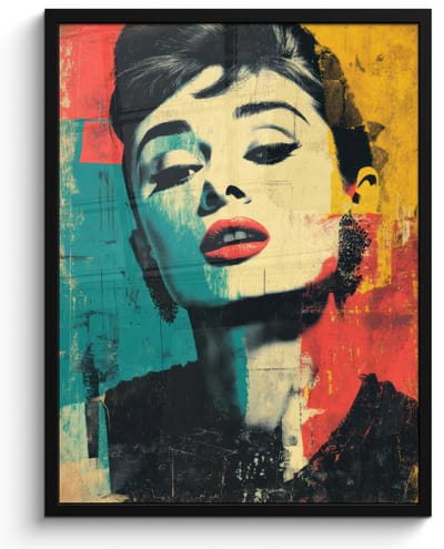 Poster in lijst - Fotolijst 60x80 cm - Posters - Vrouw - Rode lippen - Expressief - Grafisch - Posterlijst zwart - Decoratie - Wanddecoratie woonkamer - Muurdecoratie slaapkamer