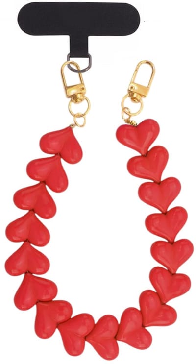 Telefoonkoord / Tashanger - Hartjes Rood | Lengte 33 cm | Acryl/Bijoux | Fashion Favorite