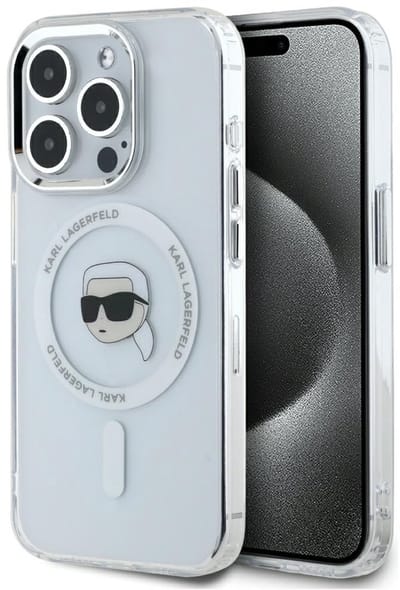 Karl Lagerfeld IML Metal Karl Head - Hoesje - iPhone 15 Pro Max - MagSafe - Wit