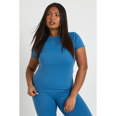 boohoo Dames Plus Supersoft Peached Sculpt Top | Dark Blue | Maat: 16