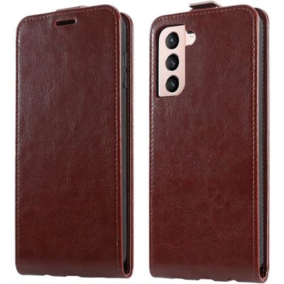ShieldCase Hoesje geschikt voor Samsung Galaxy S21 flip case - leder hoesje met pasjeshouder - bruin leer
