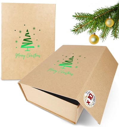 10 Luxe Kerstcadeau dozen met Deksel en Magneet (31x22x10 cm) - Groene Kerstverpakking met Boom
