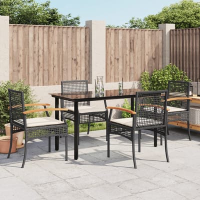 vidaXL - 5-delige - Tuinset - met - kussens - poly - rattan - zwart
