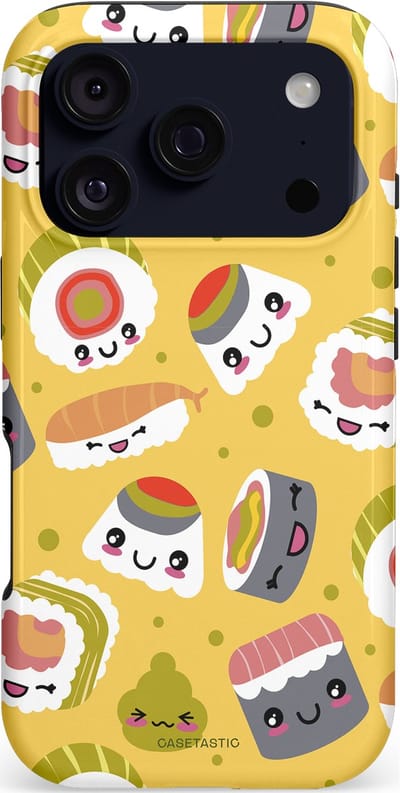Casetastic hoesje geschikt voor Apple iPhone 17 Pro - MagSafe - Dubbellaagse bescherming - Sushi vriendjes - Fashion Case - Goud Wit Grijs Beige