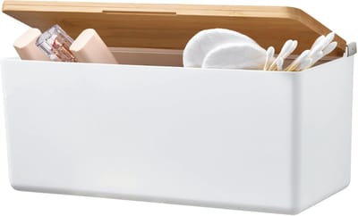 tesa badkamerdoos Baboo M bamboe deksel wit wandmontage zelfklevend zonder boren – 242x110x102mm