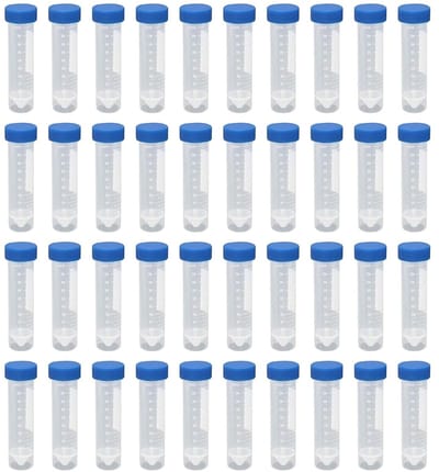 40 Stuks 50ml Blauwe Testbuizen van Plastic voor Laboratorium Chemische Experimenten met Conische en Vlakke Bodem
