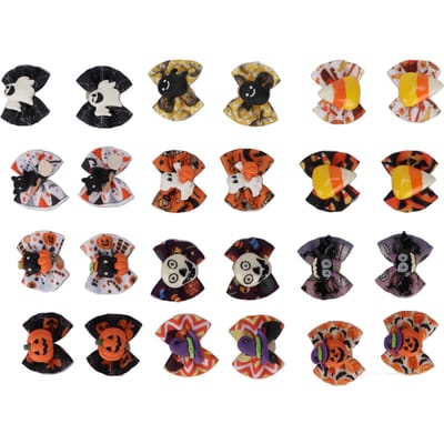 24 Stuks Hond Halloween Elastiekjes Stijlvolle Handgemaakte Puppy Verzorgingsstrikjes voor Huisdieren Honden Katten black