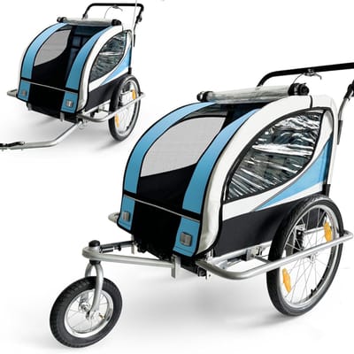 Core® Fietskar Bagage - Fietskar Voor 2 Kinderen - Fietsaanhanger Met Draaibaar Voorwiel – Blauw/Zilver - 133cm x 88cm x 108cm