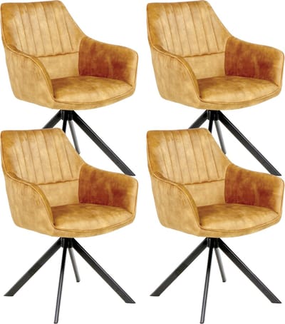 Colenis® - Noah Eetkamerstoel - Okergeel - Adoré Velvet - Set Van 4 - Luxe Design - Comfortabel en Stijlvol - Metalen Poten