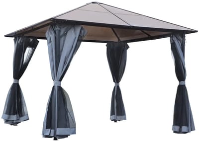 Luxe Tuinpaviljoen - Paviljoen - met Polycarbonaat Dak & Muggennetten - 3 x 3 m - Prieel - Partytent - Pergola - Gazebo - Feesttent - Tuintent - Weerbestendig - voor Tuin, Camping & Feest - Donkergrijs