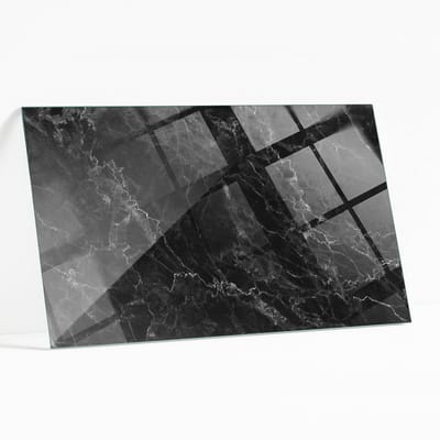 Wallfluent - Marmerpatroon Met Aderen Glazen Tafelblad - 120 x 80 cm - Zwart Glazen Plaat - Rechthoekig Tafelblad Glas - Veiligheidsglas - Glazen Tafelblad voor de Woonkamer