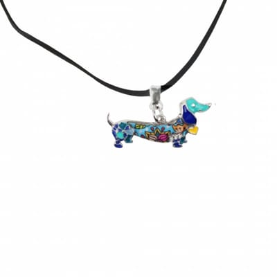 Ketting- Emaille- teckel- ketting blauw - Charme Bijoux