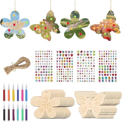 Creatieve Knutselset voor Kinderen met 40 Stukken, Inclusief Waterverfpen en Decoratief Touw, DIY Vlinder en Bloem Hangers, Perfect voor Handgemaakte Projecten
