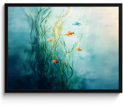 Poster in lijst - Fotolijst 70x50 cm - Posters - Waterplanten - Vissen - Kleurrijk - Water - Posterlijst zwart - Decoratie - Wanddecoratie woonkamer - Muurdecoratie slaapkamer