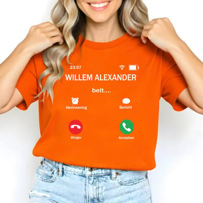 Oranje Dames T-shirt-Koningsdag T-shirt maat 3XL- Uniseks T-shirt - Willem Alexander belt- oranje T-shirt