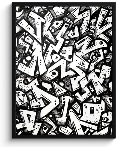Poster in lijst - Fotolijst 60x80 cm - Posters - Vormen - Letters - Graffiti - Zwart - Posterlijst zwart - Decoratie - Wanddecoratie woonkamer - Muurdecoratie slaapkamer