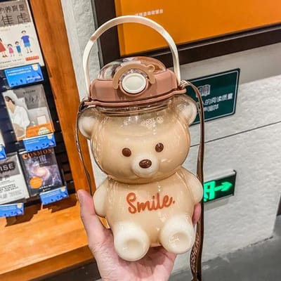Tasse d'ours mignon Différents modes de 800 ml à 1400 ml Gobelet avec paille Bouteille d'eau Kawaii pour fille Bouilloire d'extérieur 1000ml to 1400ml