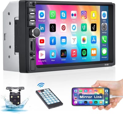 DIN Auto Stereo Bedraad Mirror Link FM, Bluetooth, 7" Touchscreen Autoradio met Achteruitrijcamera, USB AUX Opladen Met Pomo