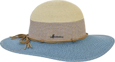 Herman chapeau/capeline été femme en paille papier bleu bicolore avec fine ceinture lacet