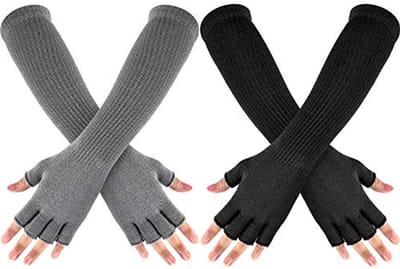 Winter vingerloze handschoenen en armwarmers - Thermische gebreide wanten voor heren en dames, 35 cm, Meerkleurig, Eén maat
