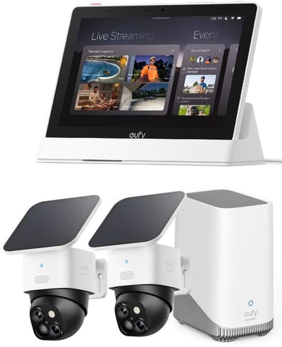 eufy Security SoloCam S340 - 360° buitencamera 2-pack + Homebase 3 + E10 smart display - Bundelvoordeel