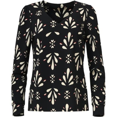 Smashed Lemon Zwart en wit getailleerde top met ornamentaal print in travelkwaliteit |