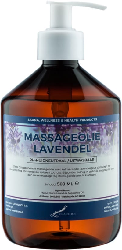 Massageolie Lavendel 500 ml met witte pomp - 100% natuurlijk - biologisch en koud geperst
