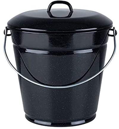 Emaille Emmer met Deksel - 10 Liter, Zwart, 28 cm
