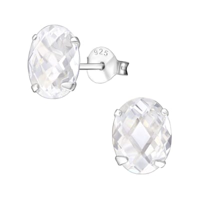 Aramat Jewels | Oorbellen | Zilveren Ovale Oorstekers met Zirkonia | 9mm | | | |9mm | Zilver | Kinderen, Volwassenen | Verkleurd niet