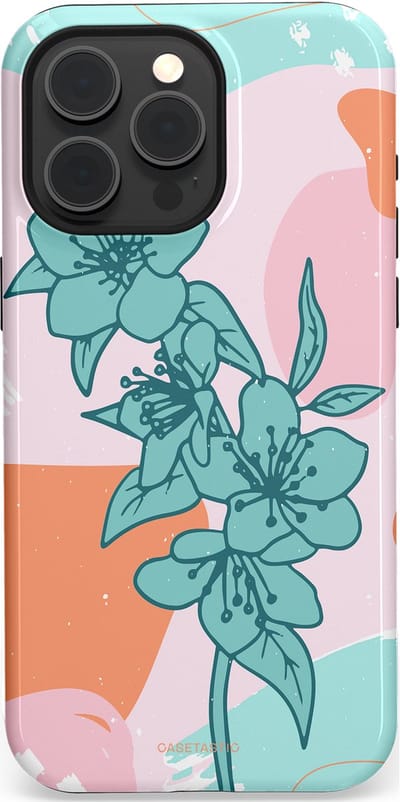 Casetastic hoesje geschikt voor Apple iPhone 15 Pro Max - MagSafe - Dubbellaagse bescherming - Roze Oranje Turqoise Bloemen Modern - Fashion Case - Wit Mintgroen Perzik Lichtroze