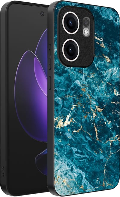 Smartphonica Telefoonhoesje Geschikt voor Oppo Reno 13F met marmer opdruk - TPU backcover case blue marble design - Blauw geschikt voor Oppo Reno 13F