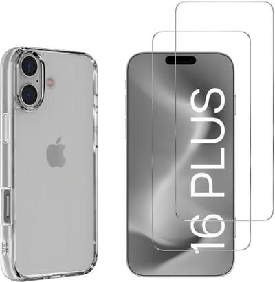 Hoesje Ultraslank geschikt voor iPhone 16 Plus backcover siliconen Transparant en 2 stuks ScreenProtector Gehard Glas