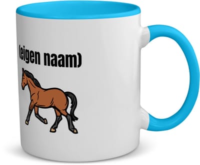 Akyol - rennend paard met eigen naam koffiemok - theemok - blauw - Paarden - dieren liefhebber - iemand die houdt van paarden - verjaardag - cadeau - kado - geschenk - 350 ML inhoud