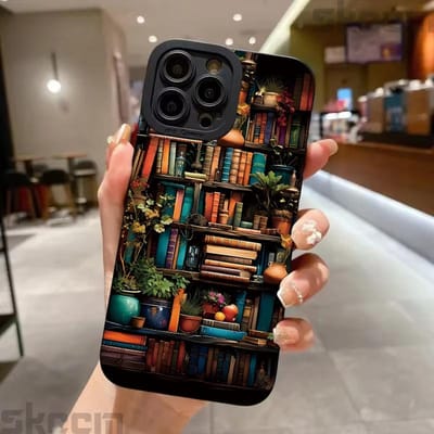 Vintage Paarse Boekenkast Geschilderd Telefoonhoesje Voor iPhone 16 15 14 13 12 11 Pro Max Mini XS X XR 7 8 16 Plus Siliconen Zachte Cover iPhone 13 Mini