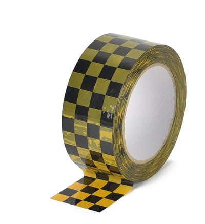 Dailygoody - Geruit Plakband - Decoratieve Tape - Pakkettape Geel-Zwart - Zelfklevende Afdichtingstape - Voor Feestverpakkingen - 4,8 cm x 100 m