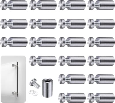 20 Stuks RVS Advertentie Schroeven voor Glazen Bevestiging - Distant Fixings, Bolthouders en Signaalspijkers (12 x 25mm)