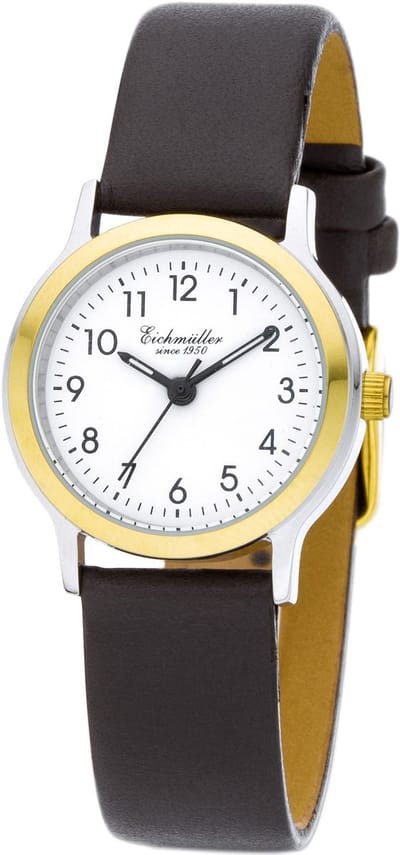 Eichmüller Klassiek Dameshorloge - Bicolor Edelstaal - Bruine Horlogeband - Witte Wijzerplaat - Quartz Uurwerk - 26 mm