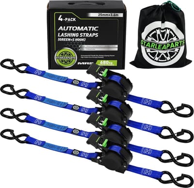 Automatische Spanbanden - Intrekbare Sjorbanden - Vastzetten van Lading - Automatische Rolfunctie - 3.6m x 25mm - Blauw