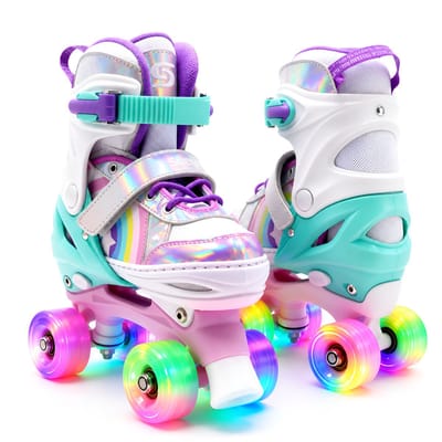 Suotu Rolschaatsen - Verstelbare - lichtgevende wielen - Maat 29 - 32 - Regenboog - S