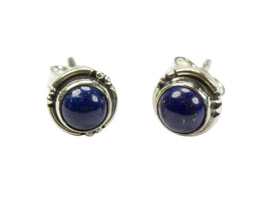 Zilveren knop oorbellen Lapis Lazuli 925 zilver