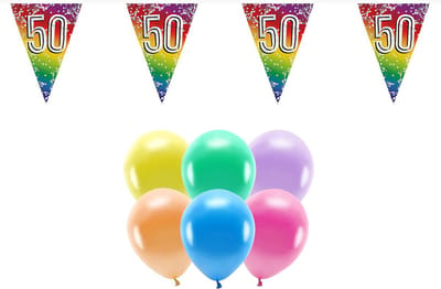 Boland Party - 50e jaar verjaardag feestartikelen - versiering - 100x ballonnen - 2x leeftijd vlaggetjes