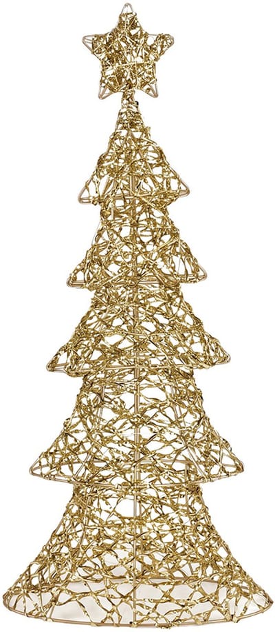 Clayre & Eef Kerstdecoratie met LED-verlichting Kerstboom 30x10x61 cm / 3xAA Goudkleurig Kunststof