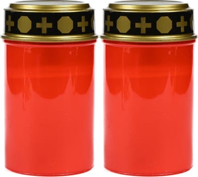 Benson Grafkaars/gedenklicht - 2x - LED licht - rood - waterbestendig - op batterijen - D6,5 x H12 cm
