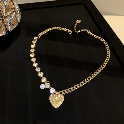 Nieuwe Mode 14K Echt Goud Hart Kristal Parel Ketting Hanger Ketting voor Vrouwen Hoge Kwaliteit Zirkonia Sieraden Feest Cadeau goud