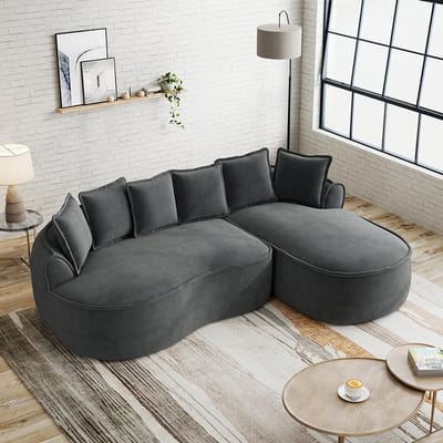 BLACKCOLORS Modulaire hoekbank zonder frame, comfortabele Cloud-bank van chenille met diepe zitting, moderne chaise longue, extra groot, inclusief kussens, ideaal voor de woonkamer, grijs