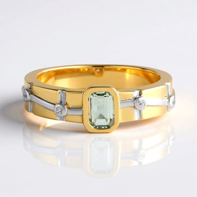 Cavill - Zilveren ring 925 Sterling - Paraiba Smaragd 0,476 ct - Achthoekig design met Cambodjaanse zirkonen - Luxe & elegant