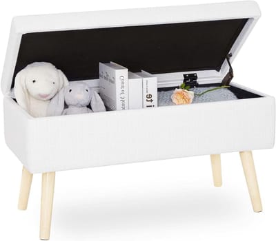 Moderne, eenvoudige opbergpoef/bank, bekleed met katoen en linnen, opbergbank voor aan het voeteneinde van het bed, premium opbergpoef/kist, multifunctionele bank/bank - wit 80x39,