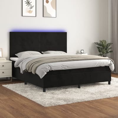 vidaXL - Boxspring - met - matras - en - LED - fluweel - zwart - 160x200 - cm